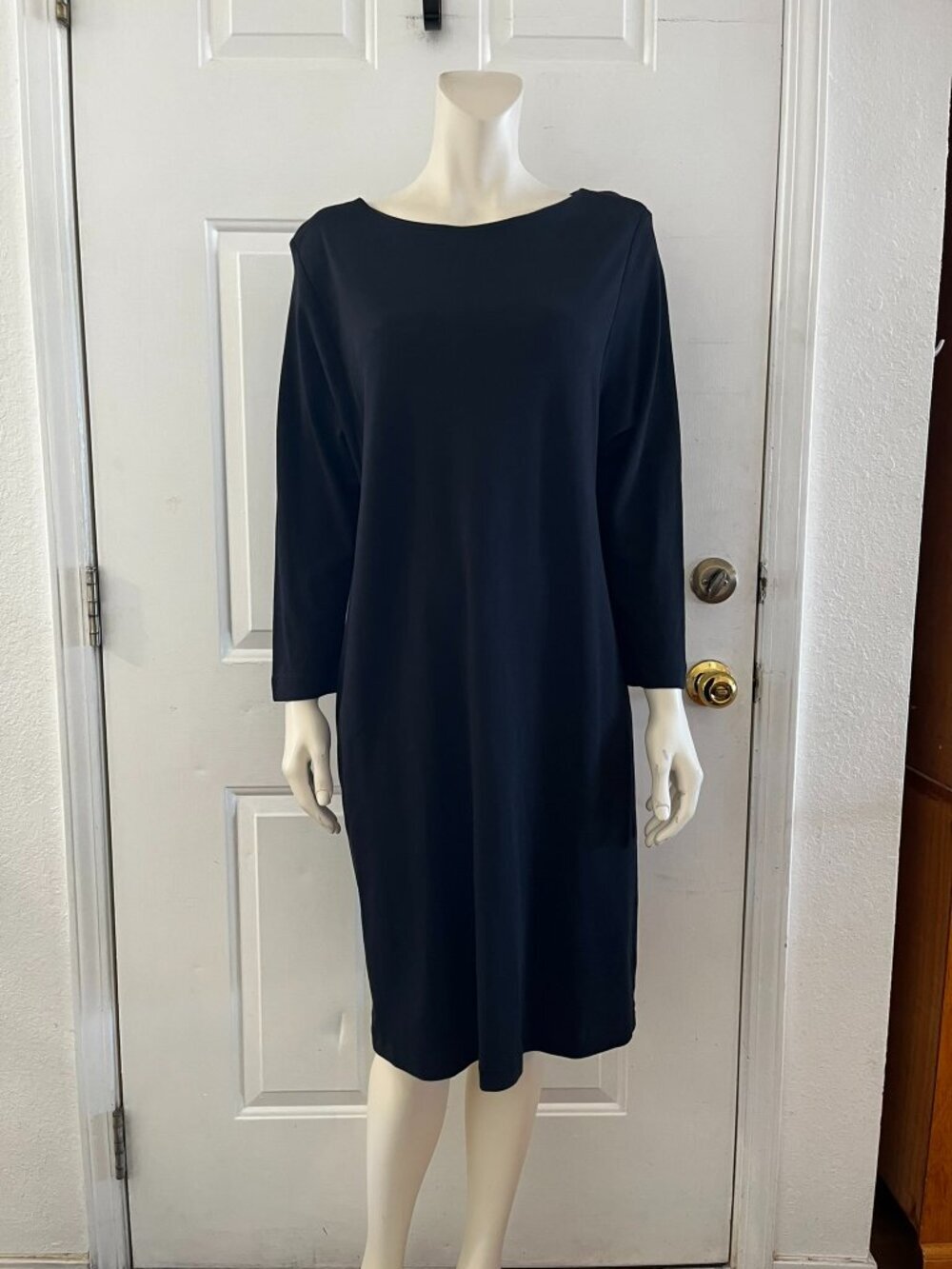 Peruvian Connection Woman's Black 100% Pima Cotton Stretch Midi Dress Sz Lr